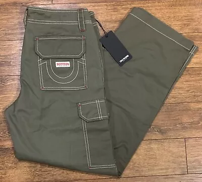 True Religion Women's Big T Military Cargo Pants Kalamata Olive Sz 29 MSRP $139 • $52.99