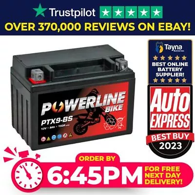 PTX9-BS Powerline Bike Motorcycle Battery Replaces YTX9-BS • £28.39