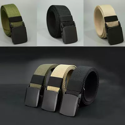Mens Womens Unisex Canvas Webbing Belt Regular Big Size Black Buckle Army Belts • £4.99