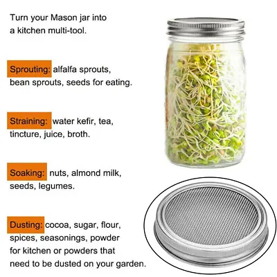 £5.30 • Buy Stainless Steel Mason Jar Screen Sprouting Lid Cover Seed Sprouter Set For
