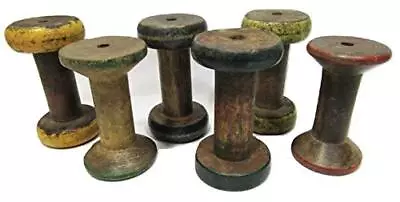 Wooden Spools Lot Of 6 Antique Wood Small Textile Bobbins Spindles Colored • $58.41