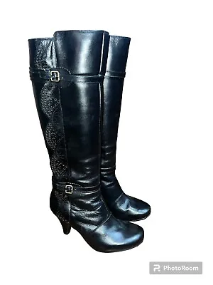 Vintage 2000s Hush Puppies Stilleto Heel Knee High Boots Size 6 Black • $80