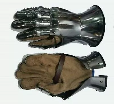 SCA LARP Medieval Knight Gauntlets Functional Armor Gloves Leather Steel • $116