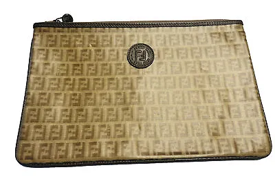 Vintage Fendi Zucca Monogram Brown Leather Large Clutch Bag • $350