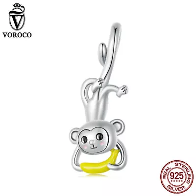 Women Fashion 925 Sterling Silver Monkey Banana Bead Charm Fit Bracelets Voroco • $12.49