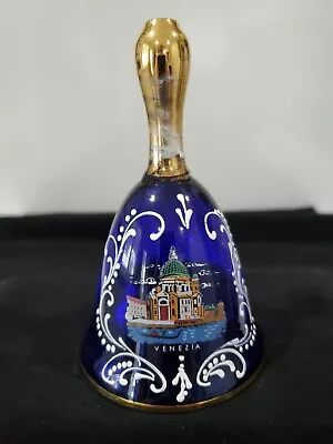 Cobalt Blue Porcelain Bell  With Gold Trim From Venezia Italy Elegant Beautiful • $27.43