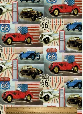 Lined Window Valance Curtain 42 X 15 Vintage American Cars Gas Route 66 • $21.99