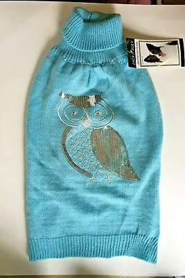 $6.50 • Buy NWT Zack & Zoey Dog Sweater, Size Large, Blue With Silver Sequin Owl Design