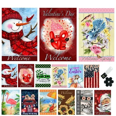 $21.99 • Buy Seasonal Garden Flags (Set Of 12) 12x18 Inch Double Sided & Wind Clip, Stopper