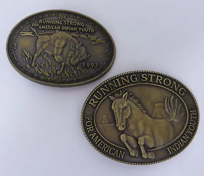 Pair Belt Buckles Running Strong For American Indian Youth 1997 1996 Billy Mills • $14.96