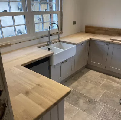 Farmhouse Oak Worktop NATURAL Wood Worktop 1M - 4M Long 40mm Stave Worktops • £295