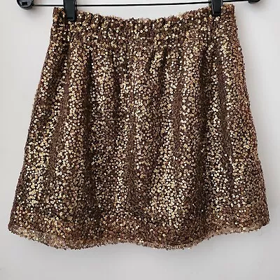 J. Crew Bronze Gold Sequin Sparkle Elastic Waist Side Pockets Short/Mini Skirt 4 • $25.95