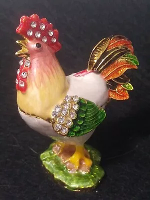 Chicken Rooster Rhinestones & Gold Trim  Jewelry Trinket Box  # 2182046 NWT • $9.99
