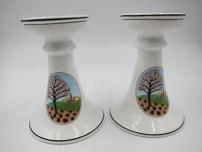 GORGEOUS Pair Of Villeroy & Boch Luxembourg Naif Laplau 5-Inch Candlesticks  • $26.39