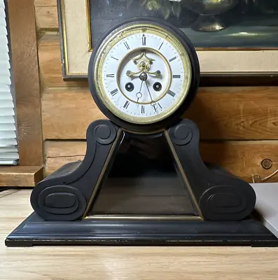 Antique French Slate And Marble 8 Day Mantle Clock Open Escapement Signed Marti • $399.95