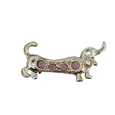 VTG Dachshund Wiener Dog Lapel Brooch Pin Silver Tone Pink Rhinestone • $9.98