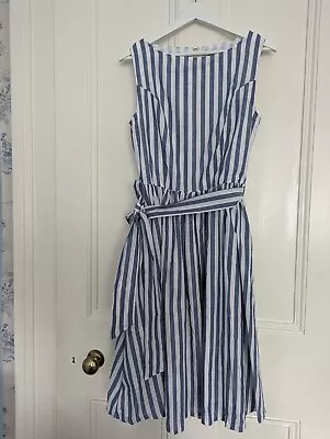Size 10 Lindy Bop Vintage Audrey Blue And White Stripe Tea Dress • £0.99