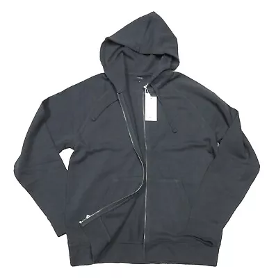 Vince Men's Washed Black French Cotton Terry Full Zip Hoodie $225 • $87.50