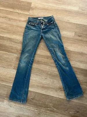 Miss Sixty Girls Teens Pants Flare Jeans Distressed Blue Denim Button 26W 32L • $19.99