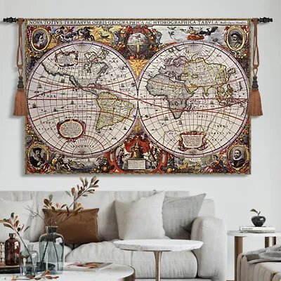 $89.99 • Buy Antique Old World Map By Jan Janssonius Woven Tapestry Wall Hanging Home Decor