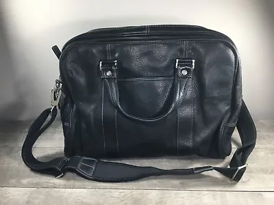 Franklin Covey Leather Black Messenger Shoulder Laptop School Handbag Purse Bag • $132.58
