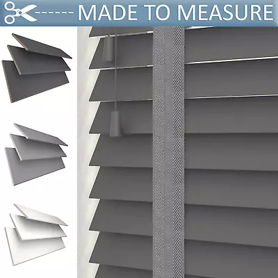 Made To Measure Faux Wood Tape Venetian Blinds 50mm Slats White Grey • £231.99