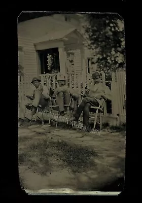 Cigar Smoking Casual Dudes Outside Of House Unusual Tintype Photo Men 1800s • $313.50