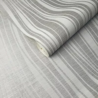 Flocked Wallpaper Gray Silver Metallic Textured Flocking Velvet Flock Wave Lines • $3.82