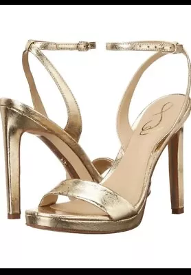 Sam Edelman Women's Jade Heeled Sandal - SZ 8 M - Gold Leather - Strappy Heels • £47.50