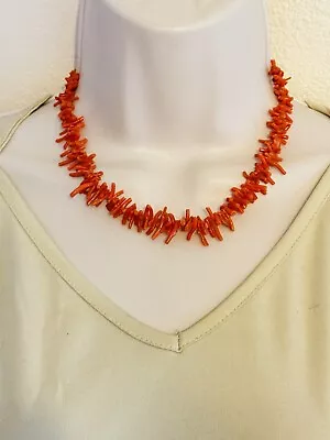 VTG Mediterranean Coral Natural Necklace Branch Authentic Genuine Sterling 925 • $63.75