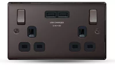 £15.49 • Buy BG Nexus NBN22U3G BLACK NICKEL POLISHED 13A Double USB Plug Wall Socket 2 Gang