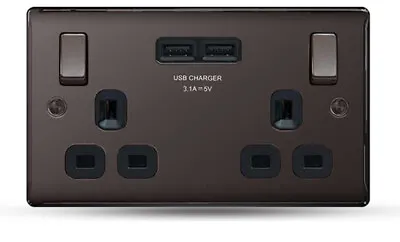 BG Nexus NBN22U3G BLACK NICKEL POLISHED 13A Double USB Plug Wall Socket 2 Gang • £15.49