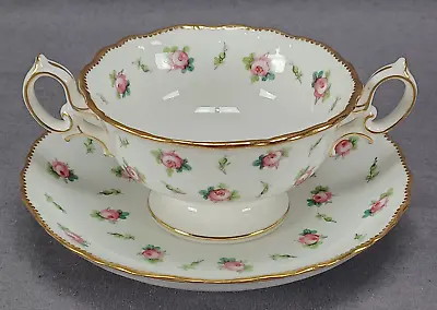 Minton Tiffany & Co Hand Painted Pink Roses & Gold Bouillon Cup & Saucer A • $125