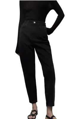 ZARA High Rise Straight Leg Jeans Size US 2 Waist 26 Classic Mom Fit Black • £24.08