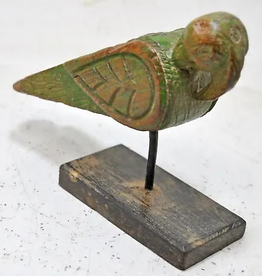 Vintage Wooden Bird Figurine On Stand Original Old Hand Carved Painted • $39