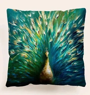 £11.95 • Buy 2 X Stunning Peacock Feather Cushion Covers 45cm 18  Blue Teal Green Gold