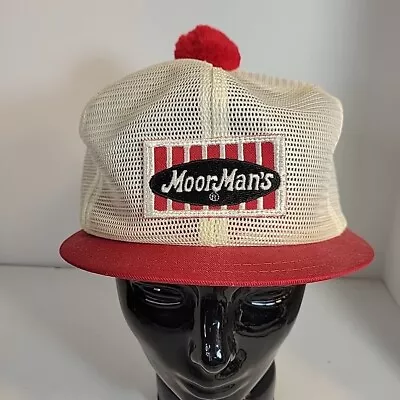 Vintage MoorMan’s Feed Short Brim Mesh Snapback Cap Hat With Pom Patch Farmer • $28.50