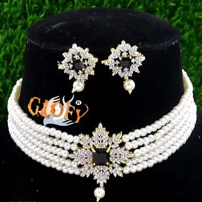 $38.28 • Buy Indian Bollywood Style Fashion CZ Gold Plated Bridal Pearl Jewelry Necklace Set