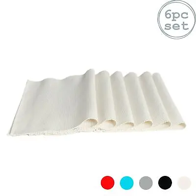 £10.99 • Buy 6x Cotton Table Placemats Ribbed Fabric Dining Place Mats Cream 48 X 33cm