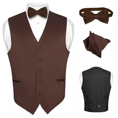 Men's Dress Vest BOWTie Hanky CHOCOLATE BROWN Bow Tie Set For Suit Tuxedo Small • $24.95