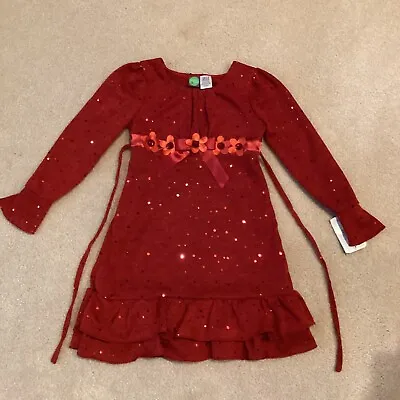 Nwt Dollie & Me Girls Holiday Season Dress 6 Sparkly Red Sash Fabric Flowers • $11.99