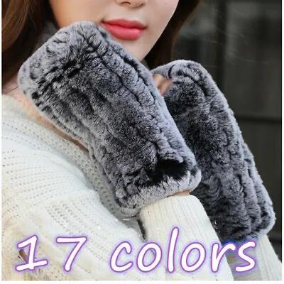 Women Genuine Real Rabbit Fur Gloves Fingerless Winter Warm Wrist Mittens Luxury • $17.97