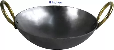 Iron Wok Kadai Frying Pan 8  Karahi Kadhai Heavy Duty Round Base Deep Handmade • £11.99