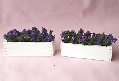 1/12th PAIR (2)DOLLS HOUSE HANDMADE  WOODEN WINDOW BOXES WITH LAVENDER FLOWERS • £6.99