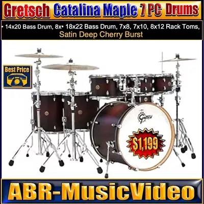 Gretsch Catalina Maple 7 Piece Drums (Satin Deep Cherry Burst) • $1684.55