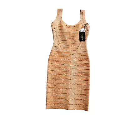 NWT Terani Couture Bandage Metallic Copper Gold Fitted Cocktail Dress Size 2 • $125