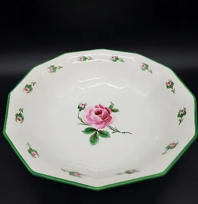 Antique T&V Limoges Porcelain Salad Pasta Serving Bowl Pink Rose Green Trim 10  • $63.99