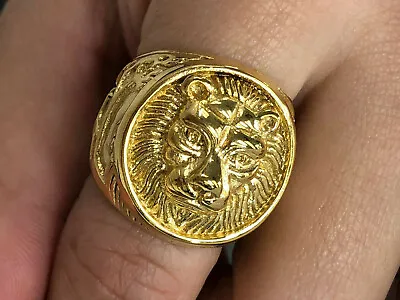 $29.99 • Buy MEN'S 14K GOLD FINISH LION Ring Size 6-13 New Drop Mens Ring Life Time Warranty