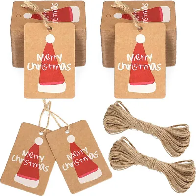 £2.71 • Buy Merry Christmas Gift Tags Kraft Paper Tags Xmas Brown Presents Labels With Twine