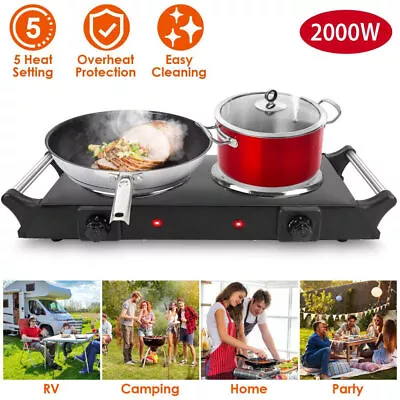 Universal Double Electric Hot Plate Portable Table Top Cooker Hob 2000W Stove • £22.99